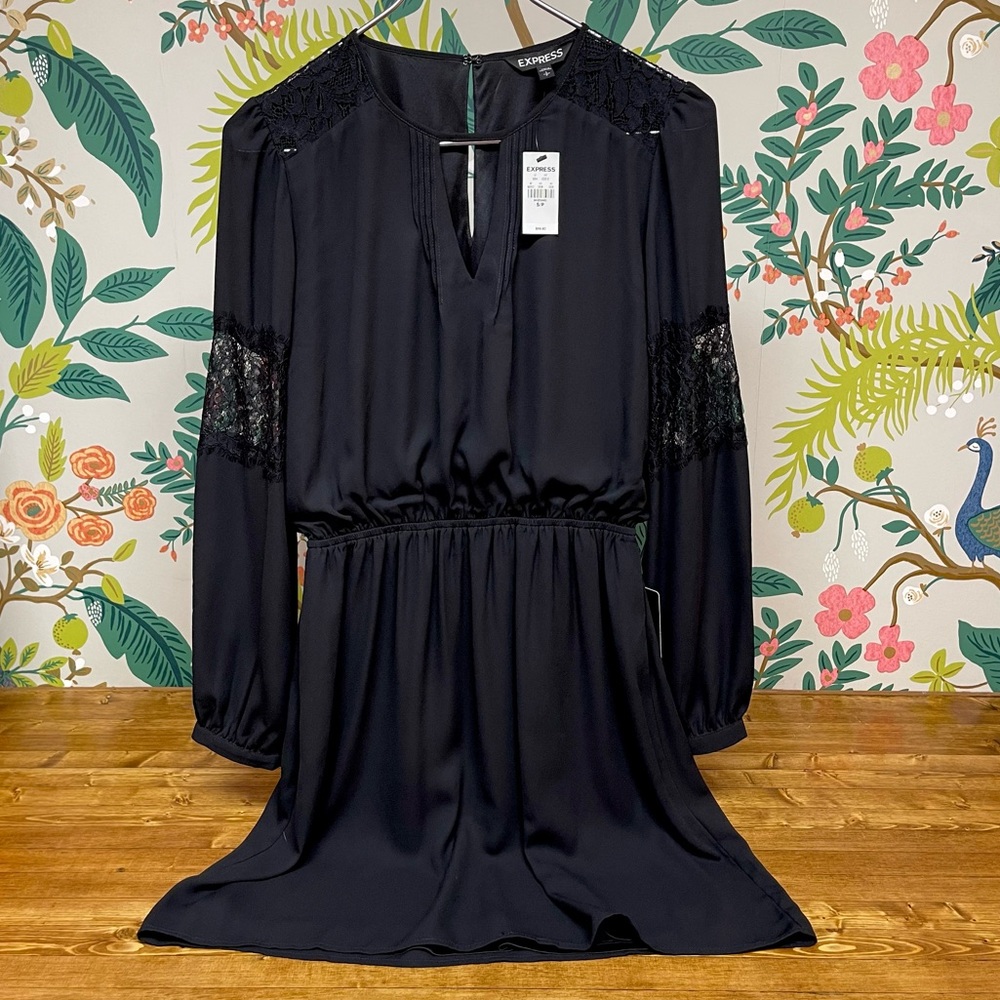Express Black Lace Detail Long Sleeved Dress *NWT*